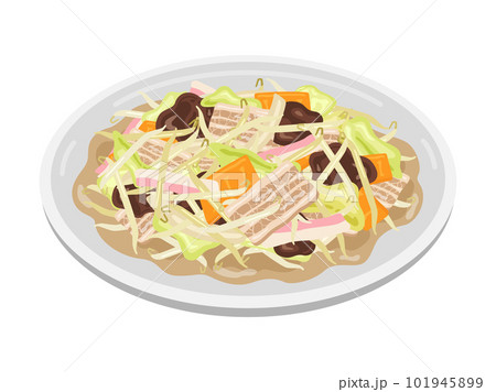 皿に盛り付けられた、野菜炒めのイラスト 皿に盛り付けられた、野菜炒めのイラスト 101945899