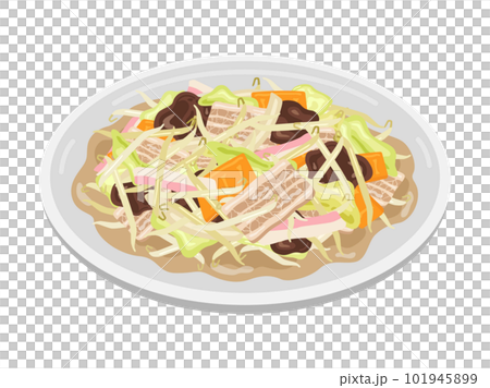 皿に盛り付けられた、野菜炒めのイラスト 皿に盛り付けられた、野菜炒めのイラスト 101945899