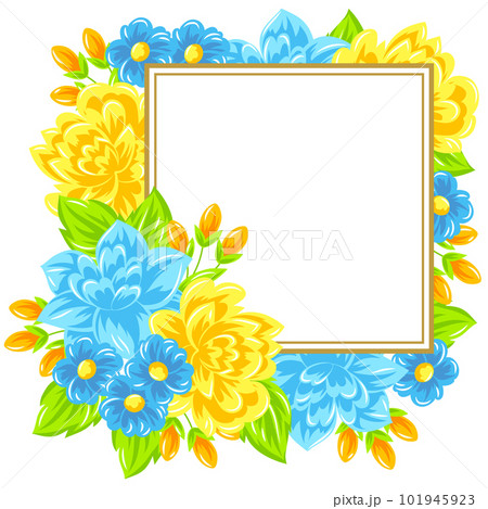 Frame with flowers. Beautiful bouquet of blooming plants. Natural illustration. Frame with flowers. Beautiful bouquet of blooming plants. Natural illustration. 101945923