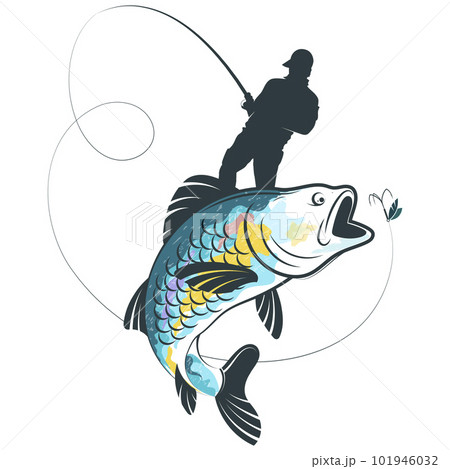 Fisherman with a rod in his hands catches a fish 101946032