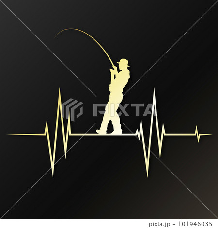 Fisherman with fishing rod and heart rate silhouette Fisherman with fishing rod and heart rate silhouette 101946035