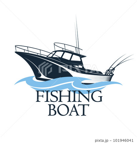 Fishing boat on the wave symbol for fishing Fishing boat on the wave symbol for fishing 101946041