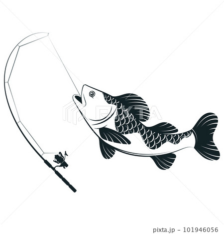 Jumping Fish And Fishing Rod Silhouette Stock Illustration