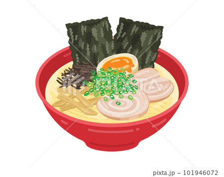 煮玉子と海苔をトッピングした、とんこつラーメンのイラスト 煮玉子と海苔をトッピングした、とんこつラーメンのイラスト 101946072