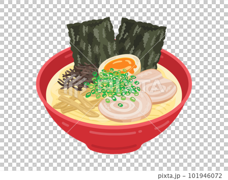 豬骨拉麵配上煮雞蛋和海藻的插圖 101946072