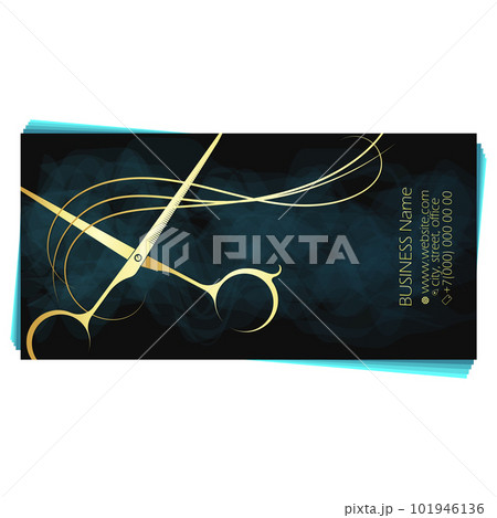 Gold scissors and curl hair stylist business card 101946136