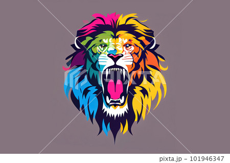 colored lion logo illustration. Generative AI colored lion logo illustration. Generative AI 101946347