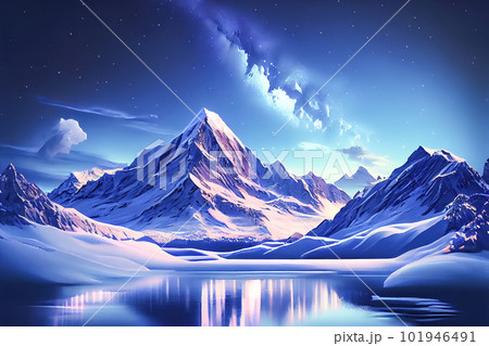 view of the night sky on a winter night in high mountains. Generative AI 101946491