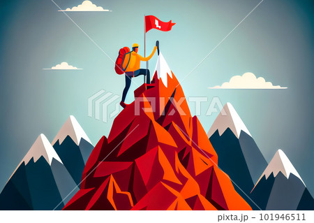 rock climber conquers the summit illustration. Generative AI rock climber conquers the summit illustration. Generative AI 101946511