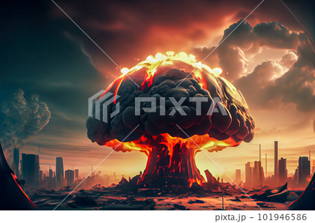 3d nuclear mushroom in the city. Generative AI 3d nuclear mushroom in the city. Generative AI 101946586