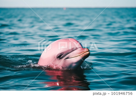 Beautiful dolphin swimming in the sea on a sunny summer day. Generative AI 101946756