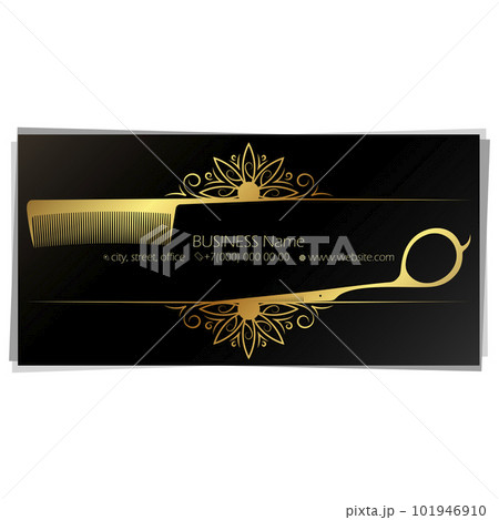 Golden scissors and comb business card for beauty and hair salon Golden scissors and comb business card for beauty and hair salon 101946910