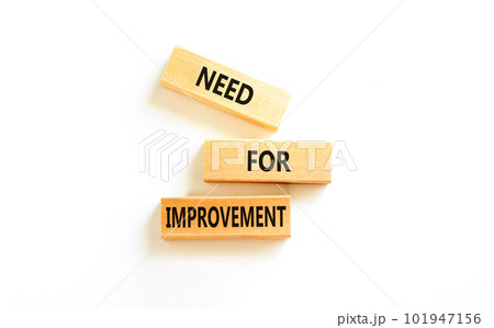 Need for improvement and support symbol. Concept words Need for improvement on wooden blocks. Beautiful white table white background. Business, need for improvement quote concept. Copy space. 101947156