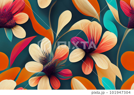 Modern exotic floral jungle pattern. Collage contemporary pattern. Aquarelle style pattern 101947304
