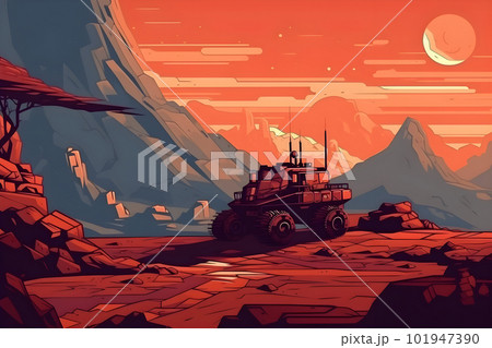 Mars rover exploring Red Planet rocky surface Mars rover exploring Red Planet rocky surface 101947390