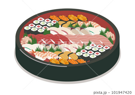 ファミリーサイズのお寿司のベクターイラスト素材 101947420