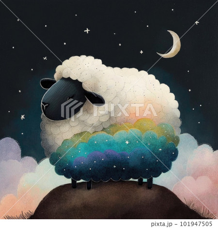 Cute dream sheep. Illustration AI Generative Cute dream sheep. Illustration AI Generative 101947505