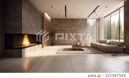 Modern interior with stone wall. Illustration AI Generative 101947568