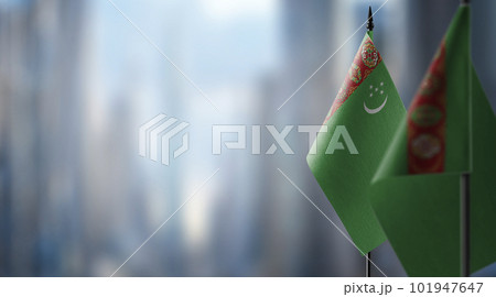 Small flags of the Turkmenistan on an abstract blurry background Small flags of the Turkmenistan on an abstract blurry background 101947647