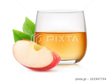 Slice of red apple and glass of apple juice isolated on white Slice of red apple and glass of apple juice isolated on white 101947744