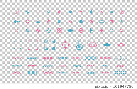 ドット絵のお洒落でかわいい装飾イラストセット 幾何学模様 フレーム ピクセル ドット絵のお洒落でかわいい装飾イラストセット 幾何学模様 フレーム ピクセル 101947786