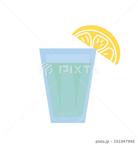 Shot glass with tequila or another alcohol. Party, pub, restoraunt or club element. drinks with lemon. Vector flat illustration, isolated on a white. 101947998