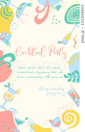 Coctail Party Flyer Banner in trendy color. Summer drinks with lemon, berry, mint, ice and straw. Party, pub, restoraunt or club invitation. fresh and cold alcohol coctail. Vector illustration. Coctail Party Flyer Banner in trendy color. Summer drinks with lemon, berry, mint, ice and straw. Party, pub, restoraunt or club invitation. fresh and cold alcohol coctail. Vector illustration. 101948003