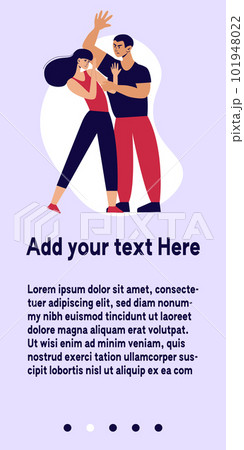 Stop domestic violence. Social issues, abuse,agression on women, harassment and bullying. Violence against woman. Mobile app, landing page, banner or brochure. Flat illustration, isolated on white. 101948022