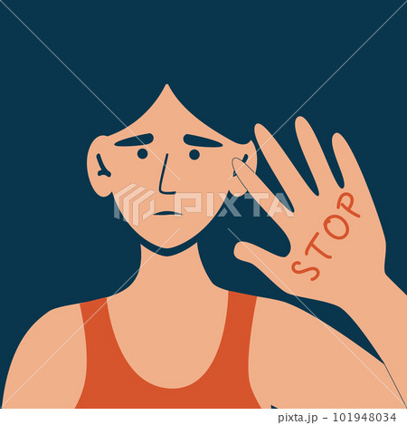 Stop domestic violence. Social issues, abuse and agression on women, harassment and bullying. Violence against woman. Flat illustration, isolated on a white background. 101948034