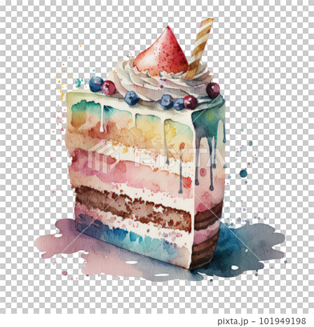 Watercolor Birthday cake isolated. Illustration AI Generative 101949198