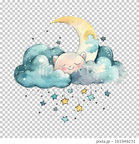 Cute watercolor moon. Illustration AI Generative Cute watercolor moon. Illustration AI Generative 101949231