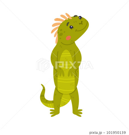 Funny Green Iguana Character with Scales Standing and Smiling Vector Illustration 101950139