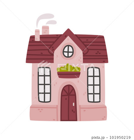 Small House with Roof and Windows as Sweet Cozy Home Vector Illustration 101950219