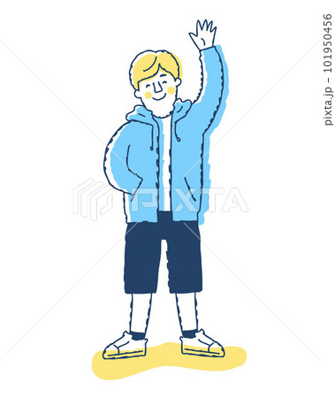 笑顔で手を振る若い男性 笑顔で手を振る若い男性 101950456