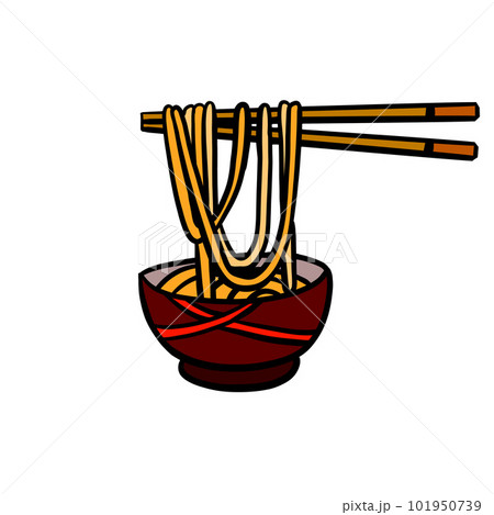 Ramen noodles and wooden sticks in bowl. Chopsticks with long pasta. Asian Japanese and Chinese food. 101950739