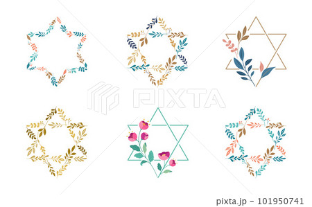 Jewish symbol. Star of David with leaves, flowers collection. Bat and Bar Mitzvah concept design 101950741