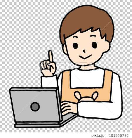 一位在電腦上工作的男性保育員點 101950783