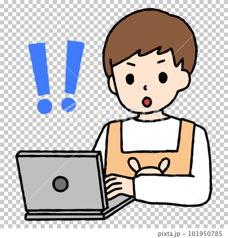 A nursery teacher man working on a computer is surprised 101950785