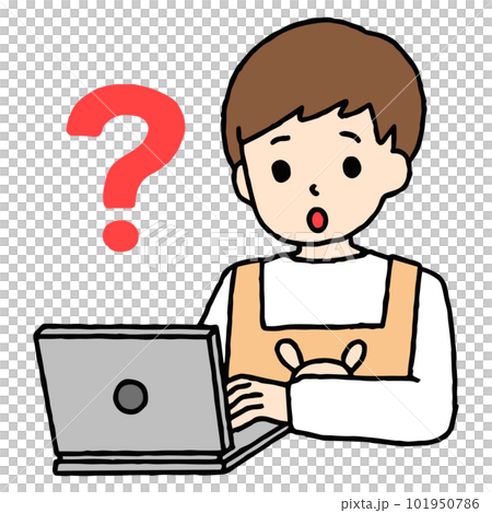 A male nursery teacher who works on a computer has doubts 101950786