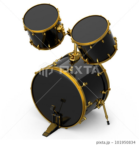 Set of realistic drums with pedal on white. 3d render of musical instrument Set of realistic drums with pedal on white. 3d render of musical instrument 101950834