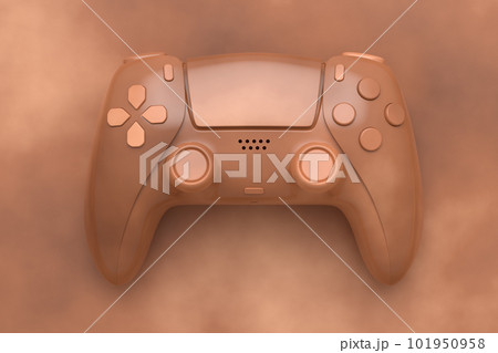 Metal brushed bronze video game joystick isolated on dark background 101950958