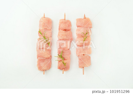 Raw chicken.Skewers from raw chicken meat fillet for supermarket on white background.Food for retail.Chicken skewers.Chicken breast Fillets Procurement for designers.Ogranic food,healthy eating. Raw chicken.Skewers from raw chicken meat fillet for supermarket on white background.Food for retail.Chicken skewers.Chicken breast Fillets Procurement for designers.Ogranic food,healthy eating. 101951296