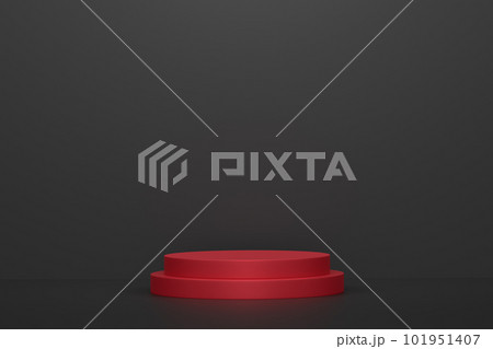 Pastel red cylinder podium with steps on black background 101951407
