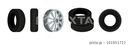Tire or Tyre as Ring-shaped Component of Wheel Rim Vector Set 101951722