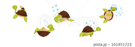 Funny Turtle or Tortoise with Shell Engaged in Different Activities Vector Set Funny Turtle or Tortoise with Shell Engaged in Different Activities Vector Set 101951723