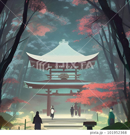 神社・寺に初詣／静かな雰囲気／イラスト　Generative AI 101952368