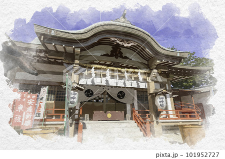 水彩画風 引田 誉田八幡神社 拝殿 香川県東かがわ市 水彩画風 引田 誉田八幡神社 拝殿 香川県東かがわ市 101952727