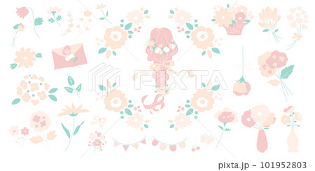 手描き風ボタニカル イラストセット ピンク 手描き風ボタニカル イラストセット ピンク 101952803