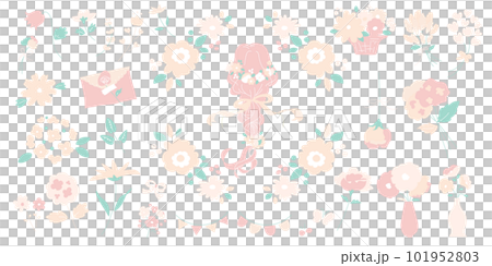 手描き風ボタニカル イラストセット ピンク 手描き風ボタニカル イラストセット ピンク 101952803