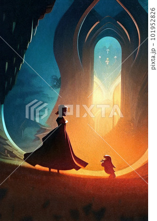 夜に犬と遊ぶプリンセス　縦長イラスト　Generative AI 101952826